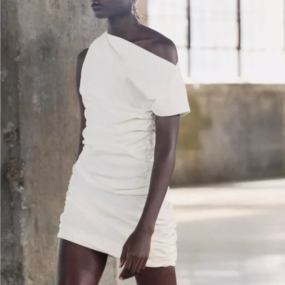 NWT ZARA ECRU DRAPPED MINI DRESS ZW COLLECTION - Picture 8 of 8